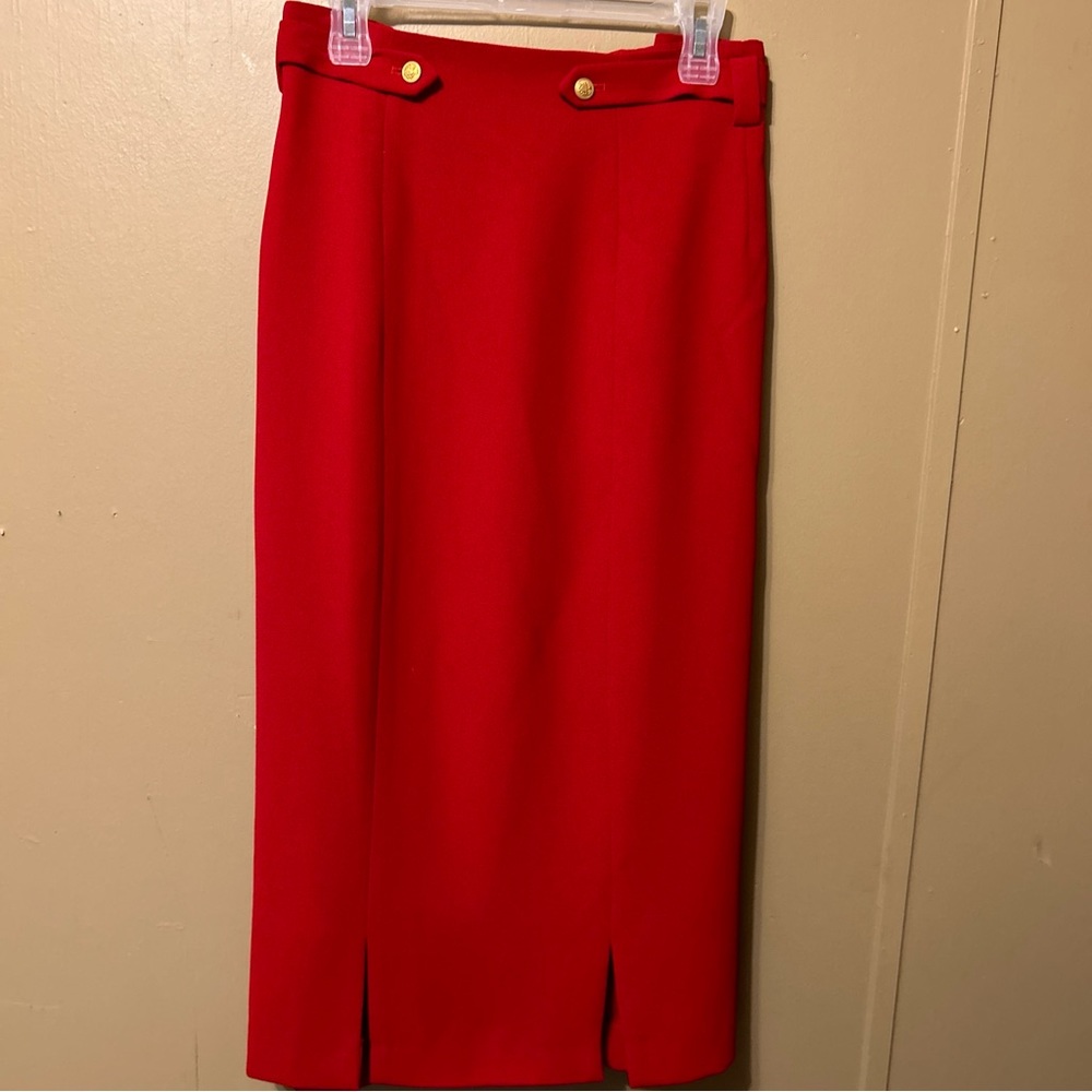 Red Vintage Women’s Plus Skirt Slits Gold Button Detail Lined 20W 20 Holiday